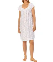 Eileen West Rose Floral Cotton Jersey Sweetheart Neck Short Nightgown