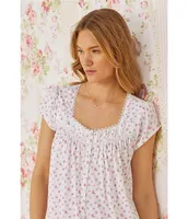 Eileen West Rose Floral Cotton Jersey Sweetheart Neck Short Nightgown