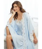 Eileen West Satin & Lace Long Wrap Robe