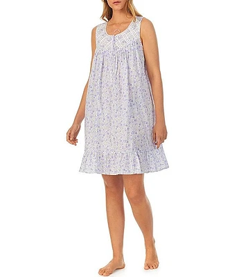 Eileen West Sleeveless Round Neck Woven Ditsy Floral Print Chemise