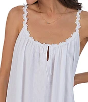 Eileen West Sleeveless Tie Keyhole Scoop Neck Woven Crinkle Lace Trim Ruffle Hem Ballet Long Nightgown