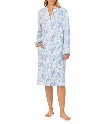 Eileen West Waltz Floral Diamond Quilted Long Sleeve Zip-Front Robe