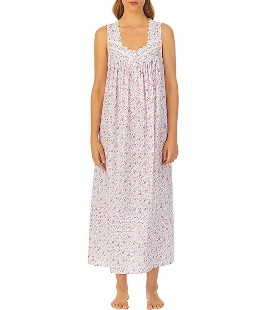 Eileen West Plus Size Ditsy Floral Print Short Sleeve Sweetheart Neck  Jersey Knit Nightgown