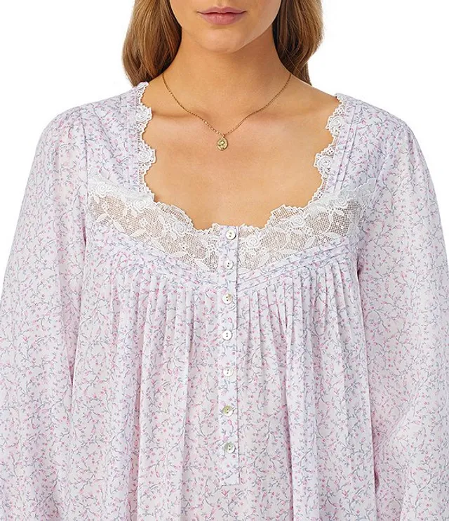 Eileen West Long Sleeve Sweetheart Neck Ditsy Floral Cotton Jersey  Nightgown