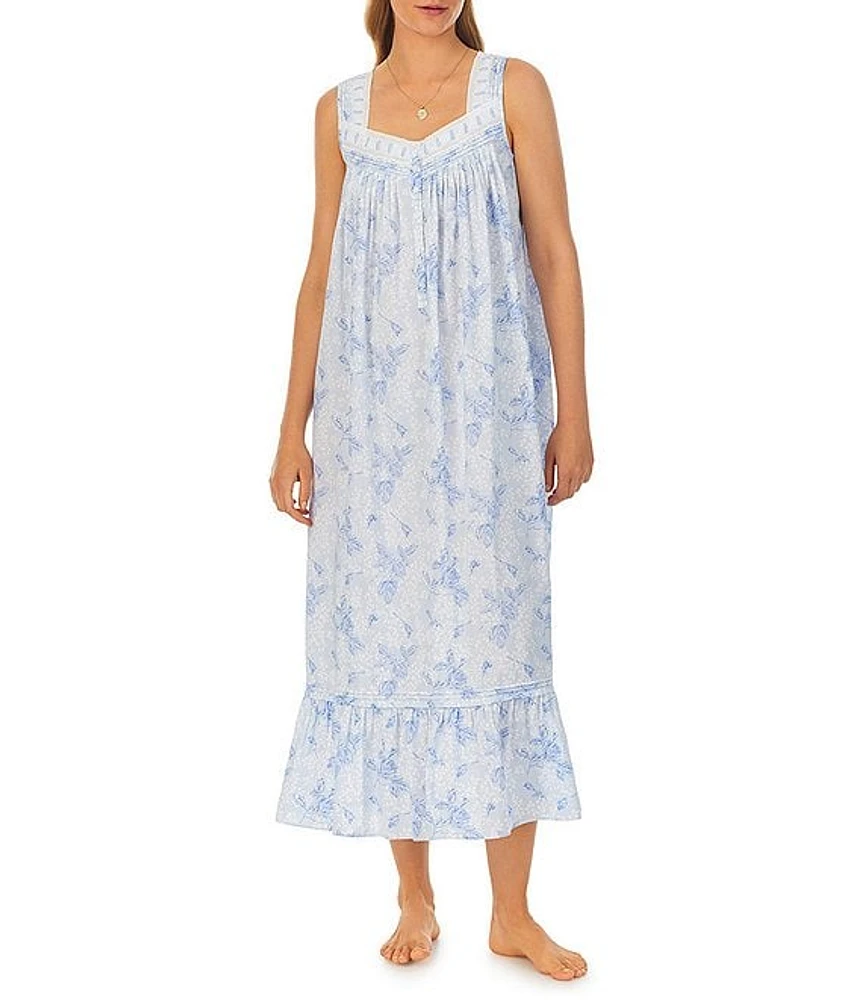 Eileen West Woven Sleeveless Sweetheart Neck Floral Print Ballet Nightgown