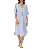 Eileen West Woven Striped Short Sleeve V-Neck Caftan