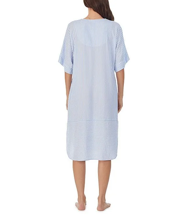 Eileen West Solid Woven Long Sleeve V-Neck Poet Nightshirt