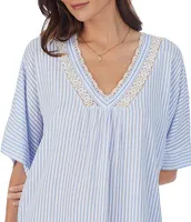 Eileen West Woven Striped Short Sleeve V-Neck Caftan