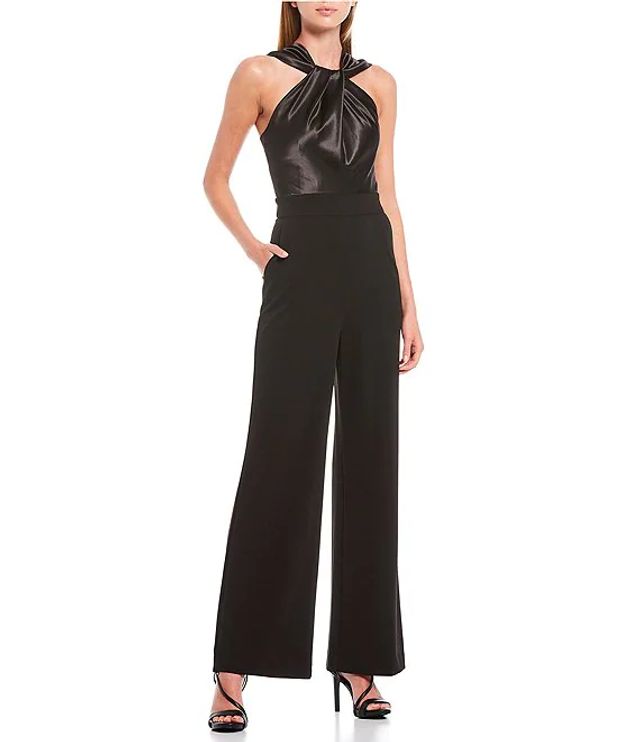 eliza j cross neck belted crepe jumpsuit