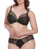 Elomi Plus Matilda Embroidered Sheer Plunging Convertible U-Back to Racerback Contour Wire Full-Busted Bra