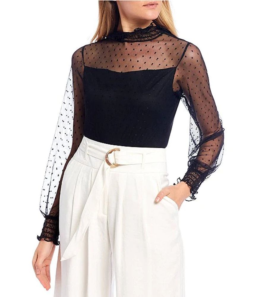 Evolutionary Long Mesh Sleeve Mock Neck Bodysuit | The Shops at Willow Bend