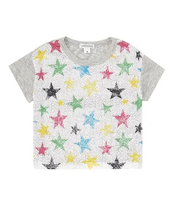 Flapdoodles Little Girls 2T-6X Short Sleeve Star Sequin Printed Top