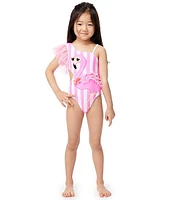 Flapdoodles Little Girls 2T-6X Flamingo 1pc Swimsuit With Flutter Sleeves
