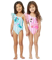 Flapdoodles Little Girls 2T-6X Flamingo 1pc Swimsuit With Flutter Sleeves