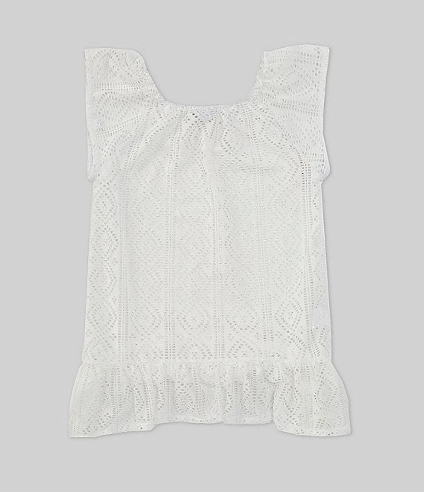 Flapdoodles Little Girls 2T-6X Flutter Sleeve Stretch Crocheted Swim Coverup