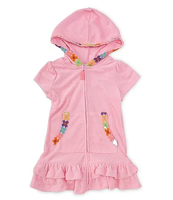 Flapdoodles Little Girls 2T-6X Short Sleeve French Terry Hooded Swimsuit Coverup