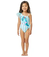Flapdoodles Little Girls 2T-6X Striped Narwhal-Applique One-Piece Swimsuit
