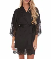 Flora Nikrooz Gabby Silky Satin 3/4 Sleeve Coordinating Kimono Wrap Robe