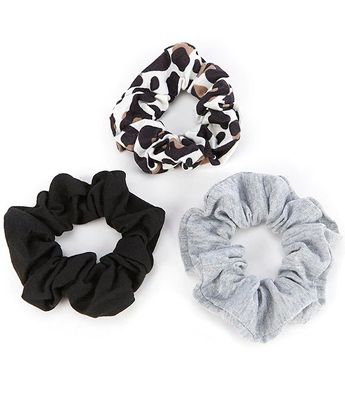 GB Girls 3-Piece Leopard/Solid Hair Scrunchies
