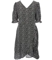 GB Big Girls 7-16 Ruffle-Sleeve Printed Faux-Wrap Dress