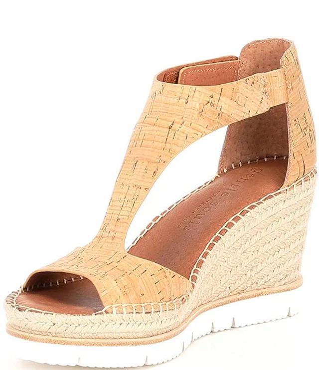 Gentle Souls Elyssa T Strap Cork Espadrille Wedge Sandals | Alexandria Mall