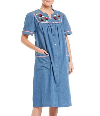 Go Softly Floral Embroidered Denim Snap 