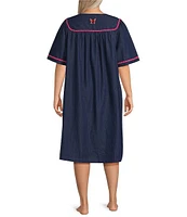 Go Softly Plus Embroidered Butterfly Denim Short Sleeve Snap-Front Patio Dress