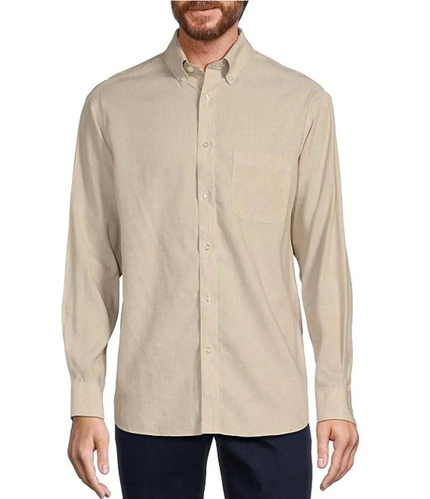 Roundtree & Yorke Gold Label Roundtree & Yorke Big Tall Non-Iron Long  Sleeve Solid Linen Blend Sport Shirt