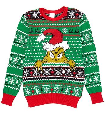Long-Sleeve Grinching Christmas Jacquard Sweater