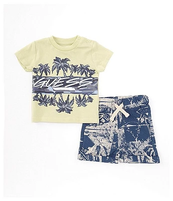 Guess Baby Boys 3-24 Months Short Sleeve Palm Tree T-Shirt & Tie-Dye Shorts Set