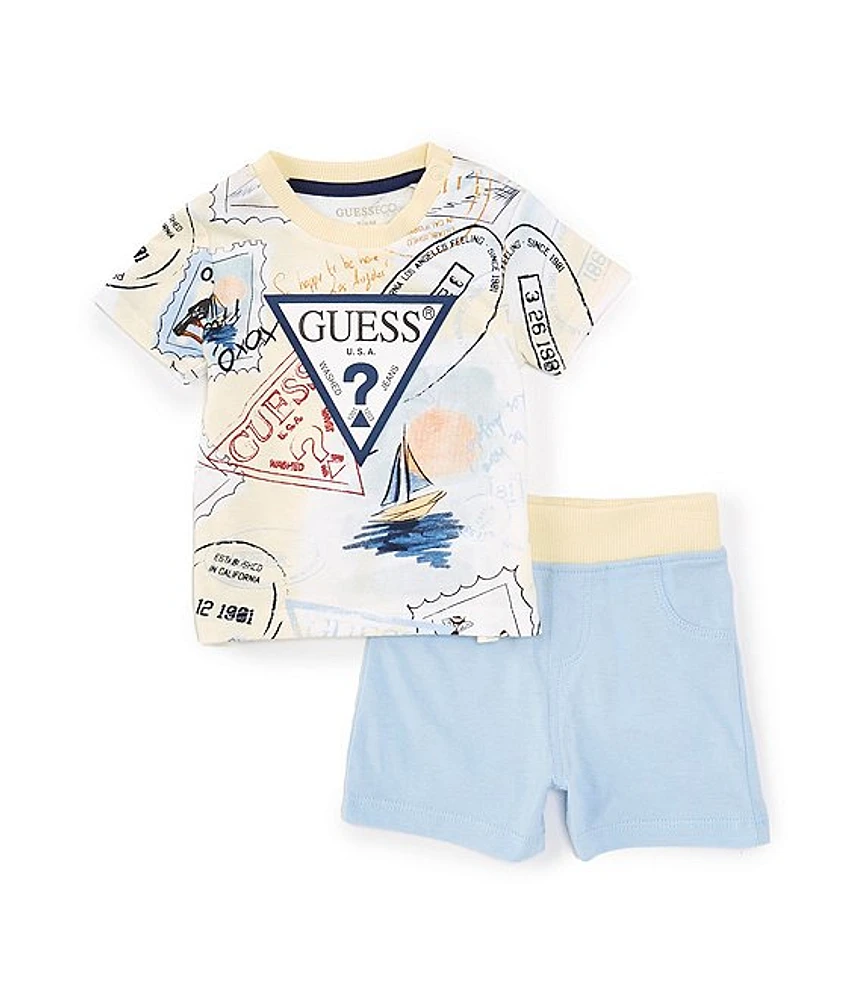 Guess Baby Boys 3-24 Months Short Sleeve Printed T-Shirt & Contrast Waistband Shorts Set