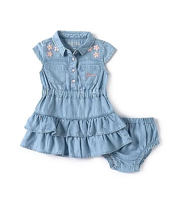 Guess Baby Girls 3-24 Months Cap Sleeve Embroidered Denim Fit-And-Flare Dress