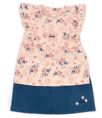 Guess Baby Girls 3-24 Months Short Sleeve Floral Knit T-Shirt & Denim Skort Set