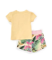 Guess Baby Girls 3-24 Months Short Sleeve Logo Jersey T-Shirt & Tropical Floral Printed French Terry Shorts Set