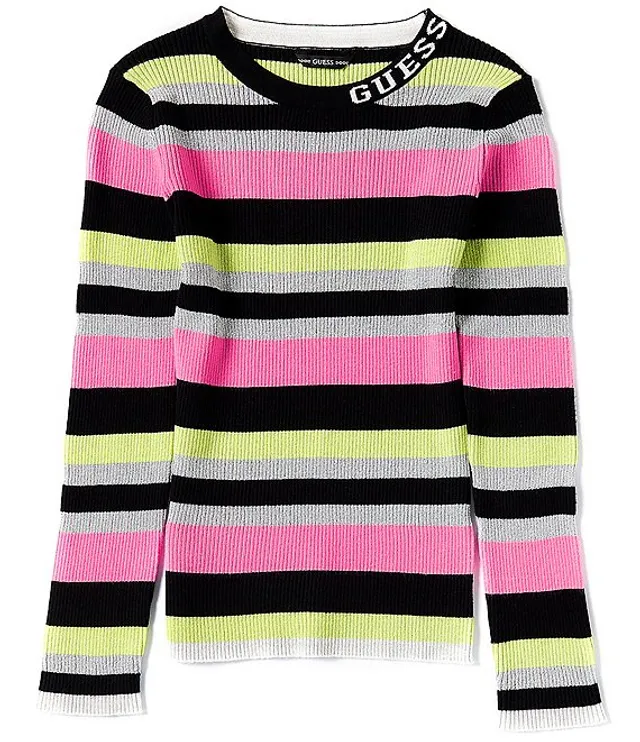 pink and white striped guess shirt