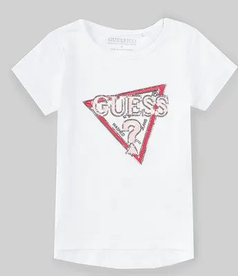 Guess Little Girls 2T-7 Short Sleeve Embroidered Triangle Logo T-Shirt