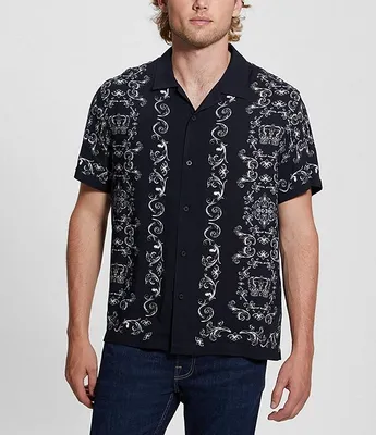 Guess Short-Sleeve Royal Scroll Woven Shirt