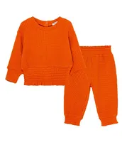 Habitual Baby Girls 12-24 Months Long-Sleeve Smocked-Hem Tee & Matching Jogger Pant Set