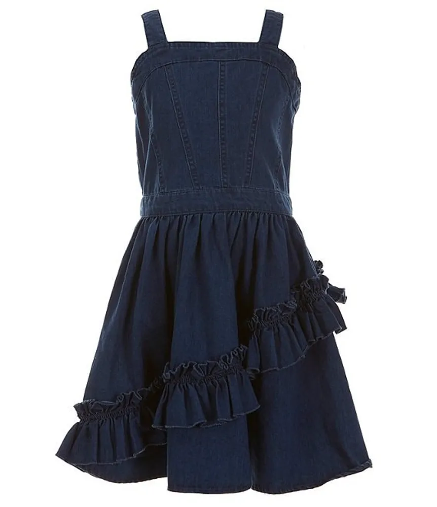 Habitual Big Girls 7-16 Sleeveless Ruched Front Fit & Flare Denim Dress