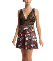 Hanky Panky Luxe Satin Floral Sheer Lace Bodice Chemise