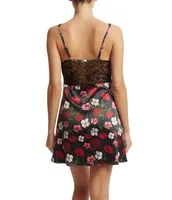 Hanky Panky Luxe Satin Floral Sheer Lace Bodice Chemise