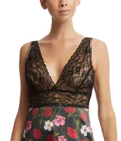 Hanky Panky Luxe Satin Floral Sheer Lace Bodice Chemise