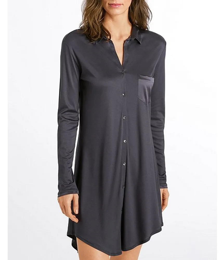 Hanro Grand Central Micro-Modal Silk Blend Button-Front Nightshirt