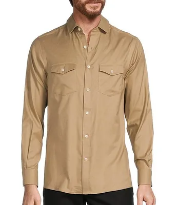 Hart Schaffner Marx Autumnal Equinox Collection Long Sleeve 2-Pocket Spread Collar Solid Sportshirt