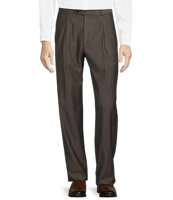 Hart Schaffner Marx Classic Fit Reverse Pleated Twill Pattern Dress Pants