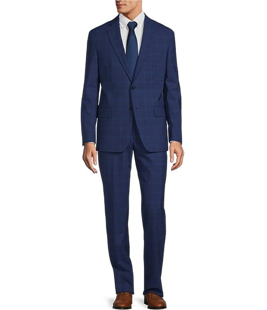 Hart Schaffner Marx New York Modern Fit Flat Front Ultra Stretch Plaid 2-Piece Suit