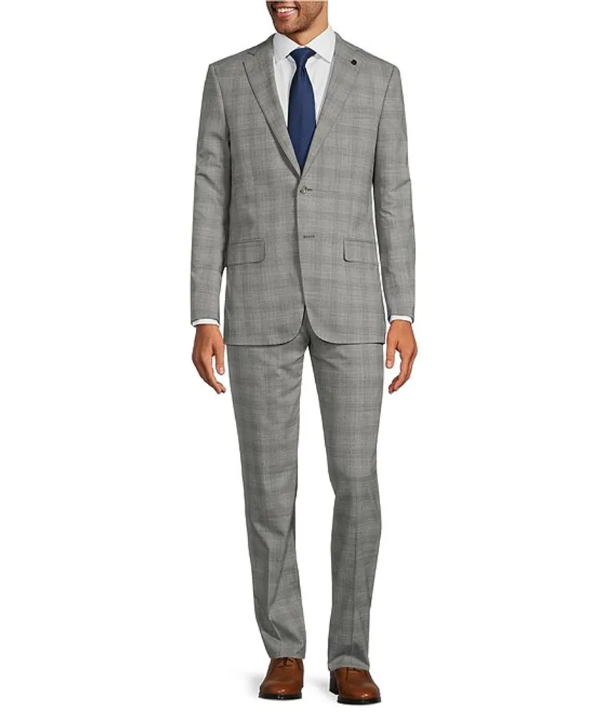 Hart Schaffner Marx New York Modern Fit Flat Front Performance Stretch Plaid 2-Piece Suit