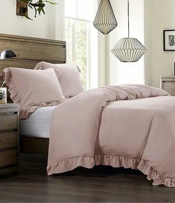 HiEnd Accents Lily Collection Washed Linen Ruffled Comforter Mini Set