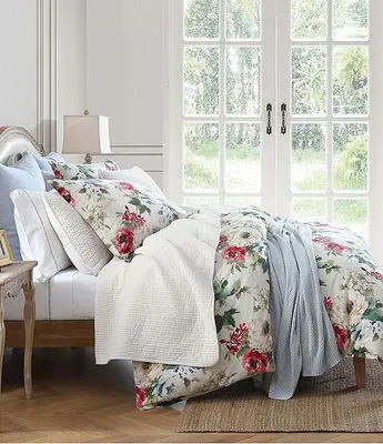 HiEnd Accents Peony Collection Watercolor Floral Printed Washed Linen Comforter Mini Set