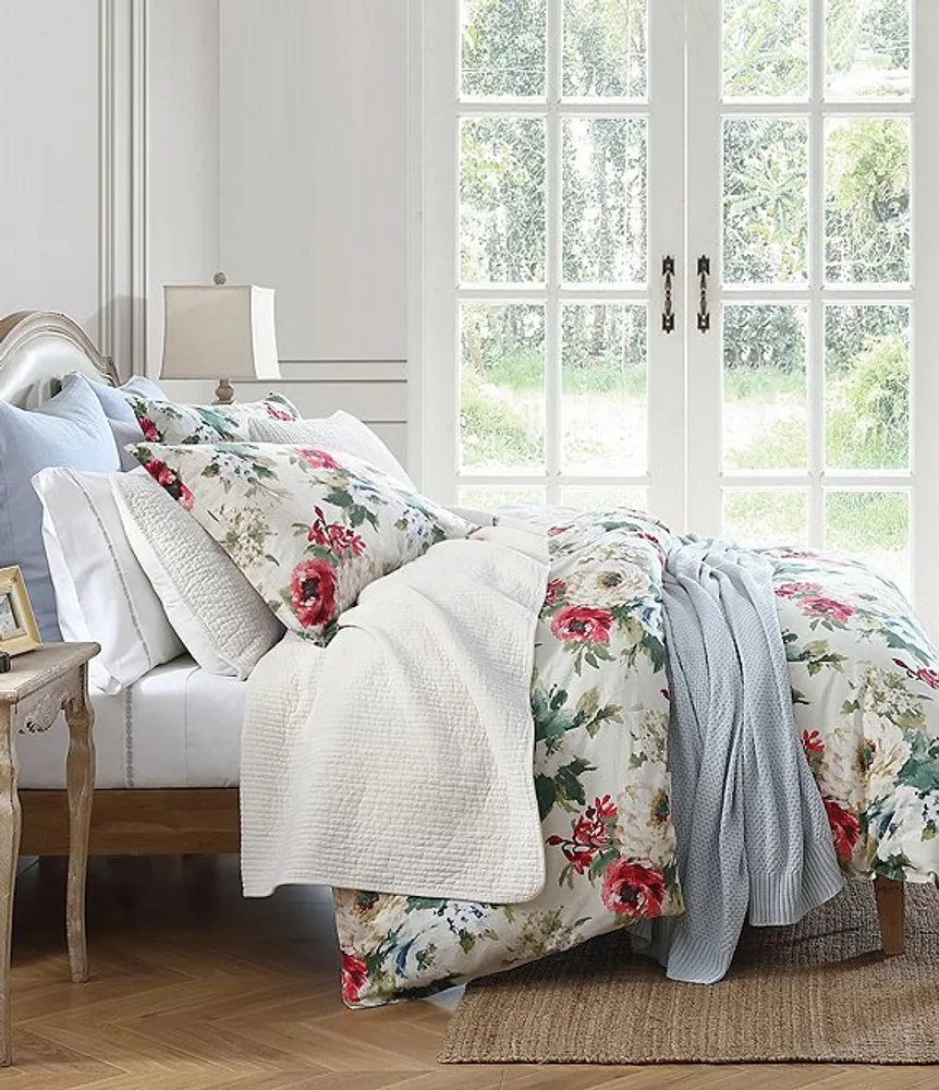 HiEnd Accents Peony Collection Watercolor Floral Printed Washed Linen Duvet Cover Mini Set